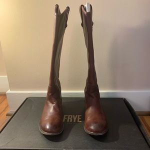 FRYE Melissa Button Tall Boot Cognac Italian Leather 8 1/2